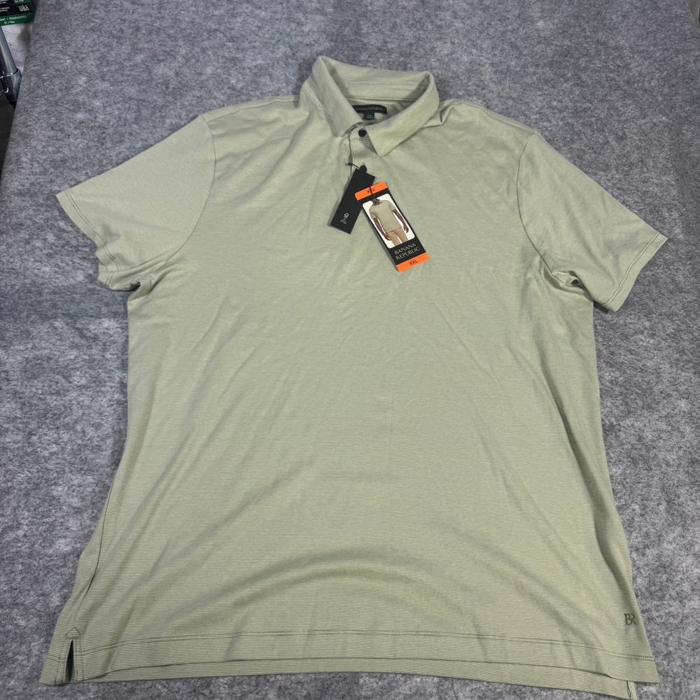 Banana Republic Mens XXL Polo Shirt Sage Green Micro Stripe Cotton NWT